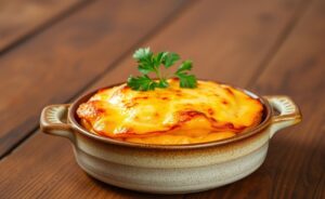 Delicious Escondidinho de Frango com Batata-doce with creamy layers and golden cheese crust.