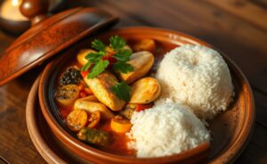 Deliciosa Moqueca Baiana: Sabor do Nordeste com peixe fresco, vegetais coloridos e leite de coco cremoso.