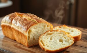 Receita de pão caseiro que cresce igual padaria com crosta dourada e interior macio em fatias.