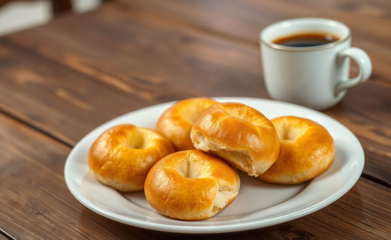 Pão de Queijo Tradicional Mineiro com crosta dourada e queijo derretido, servido em um prato rústico.