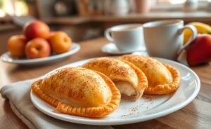 Receita de rabanada perfeita (crocante por fora!) com uma apresentação dourada e apetitosa, ao lado de frutas frescas.
