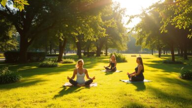 Meditação ao ar livre em ambiente tranquilo.