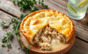 Delicious Torta de frango cremosa com massa de liquidificador with golden crust and savory filling.