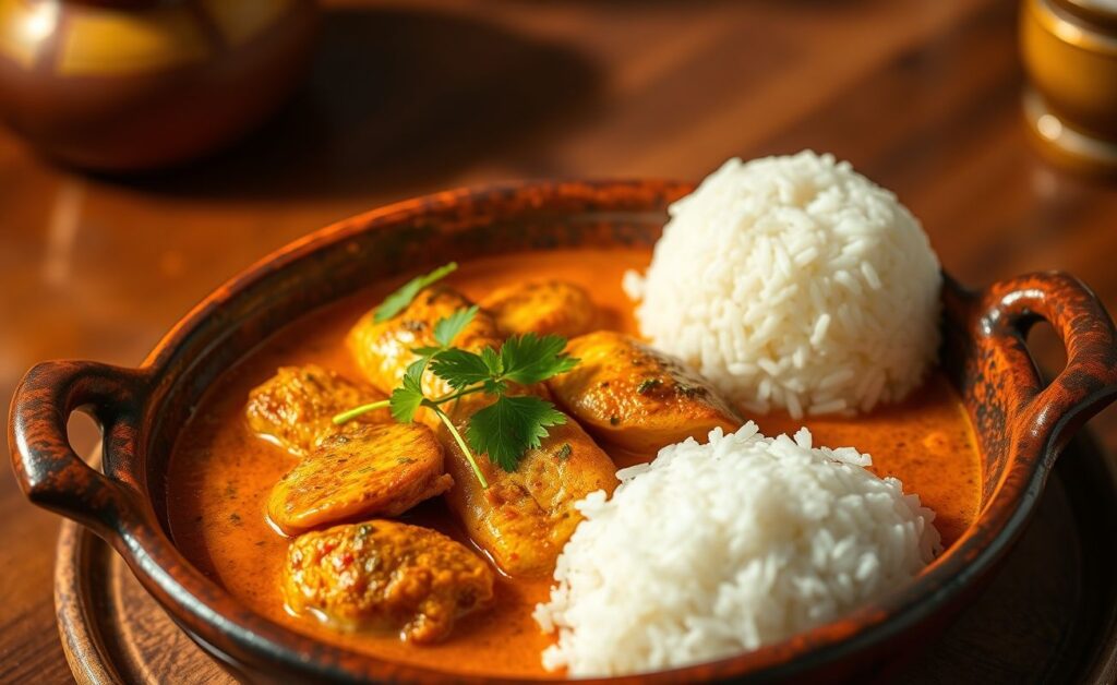 Delicious Vatapá de Peixe with creamy texture, vibrant colors and garnished with fresh herbs.