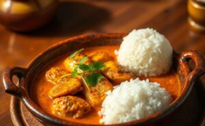 Delicious Vatapá de Peixe with creamy texture, vibrant colors and garnished with fresh herbs.